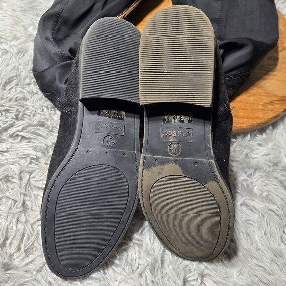 Bamboo Women Size 10 Black  Block 1" Heel Round Toe Back Elastic Over Knee Boots - Picture 3 of 8